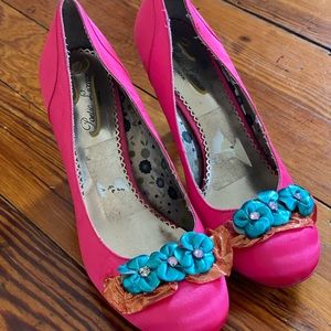 Magenta satin heels lolita cosplay shoe 38.5
y2k